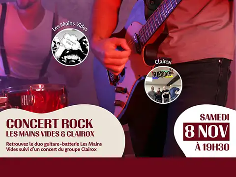 Conert Rock avec Les Mains Vides et Clairox le 8 novembre à 19h30 au bar Les Beaux Jours de Thionville