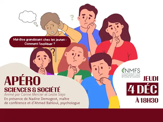 Le jeudi 4 décembre, nous organisons avec la CNMFS un apéro sciences et société sur le thème de la santé mentale des jeunes
