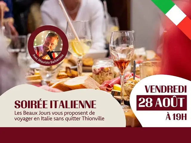 soiree-italienne-thionville-les-beaux-jours-aout Une soirée italienne aux Beaux Jours à Thionville avec Maurizio Barbarossa